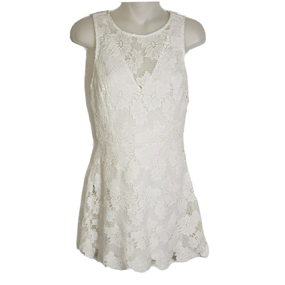Lush Womens Dress Small White Floral Overlay Lace Lined Sleeveless Zipper